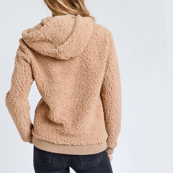 Camel Teddy Hoodie, Sherpa Cozy Knit Sweater - Picture 4 of 9
